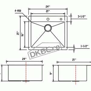 DKBC 2421 Top Mount Small Radius 16 Gauge SS Kitchen Sink