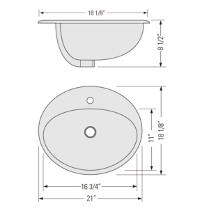 Alternative view of Top-mount / Drop-in Oval Bathroom Sink (BTS-KV2219S)