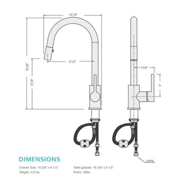 Pull-down Kitchen Faucet Chrome Finish (KPF-K49807) - Image 2