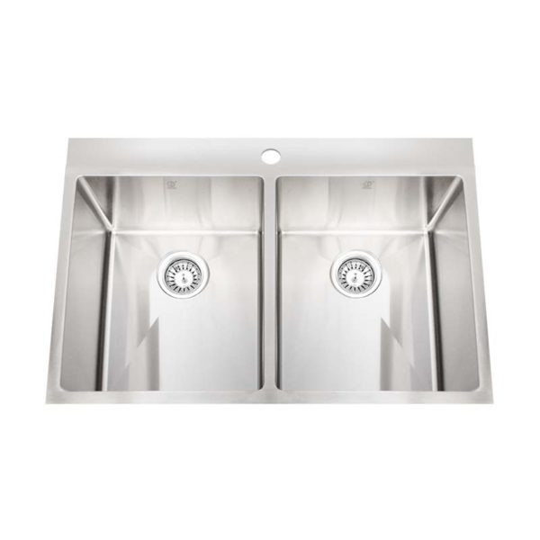 33"x22" Small-Radius 18 Ga Double (50/50) Top-mount Kitchen Sink (KTS-KR3322D)