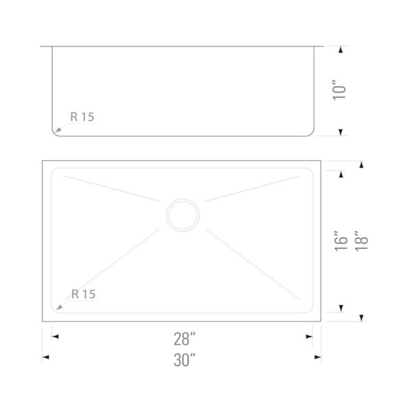30”x18” Grey Small Radius 18ga Single Kitchen Sink (KUS-KR3018SGr) - Image 2