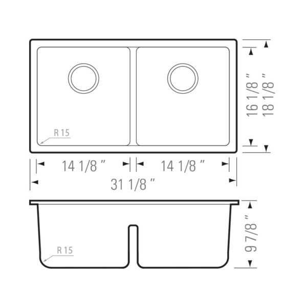 32”x18” New Material Double Kitchen Sink (KUS-KN3218A) - Image 2