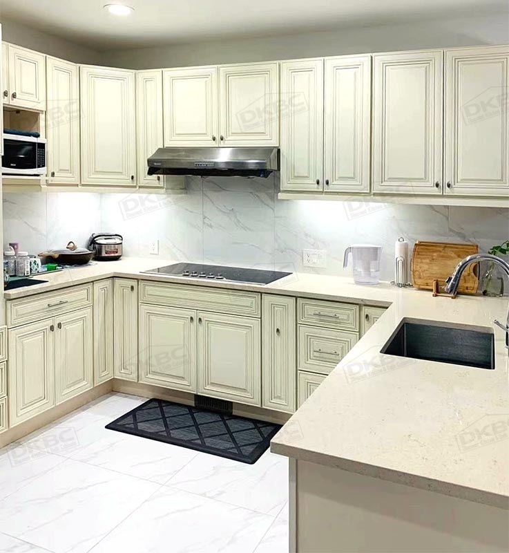 Antique White Glazed Solid Wood Kitchen Cabinets Q39 - DKBC-Discount